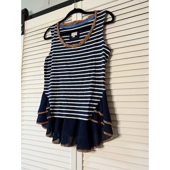 Anthropologie PostMarked Navy Striped Flowy Peplum Sleeveless Top Sz Med N - Picture 7 of 7